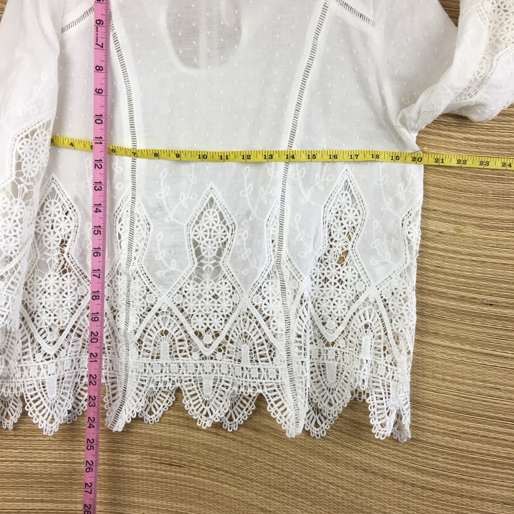 SUB00 Australia 100% Cotton Lace Butterfly Sleeve Top Blouse Size L - Picture 11 of 11